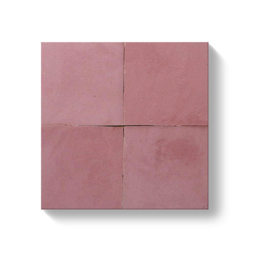 4 pink glaze finished hand chiseled tiles